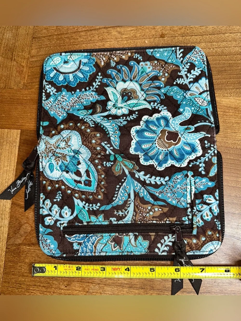 Vera Bradley Brown & Blue (Java Blue Pattern) Floral Zip Wallet Wristlet